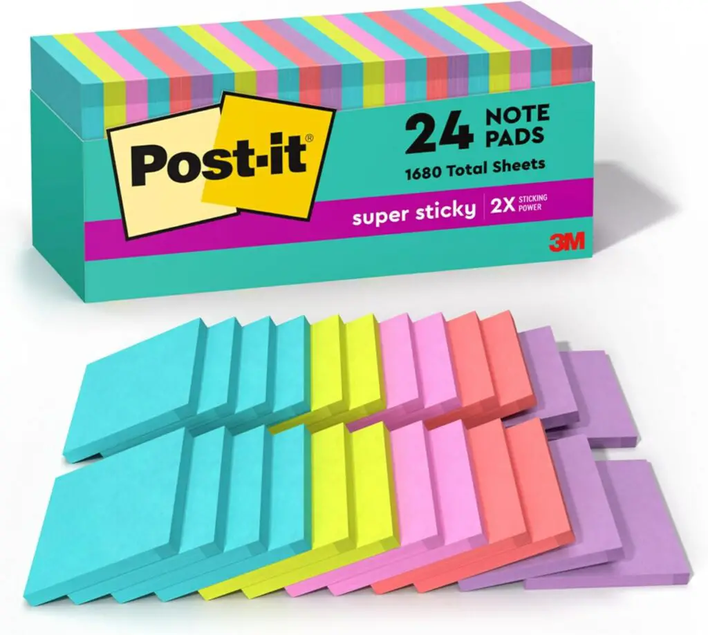 Post-it Super Sticky Notes, sticky notes for vertical surfaces, school supplies, office products, Supernova Neons Collection, vibrant sticky notes, Post-it Brand, recyclable sticky notes, sticky notes for walls, sticky notes for monitors.