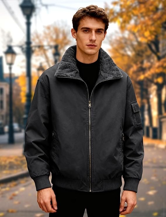 Men’s Sherpa Lined Bomber Jacket for Warmth and Timeless Style