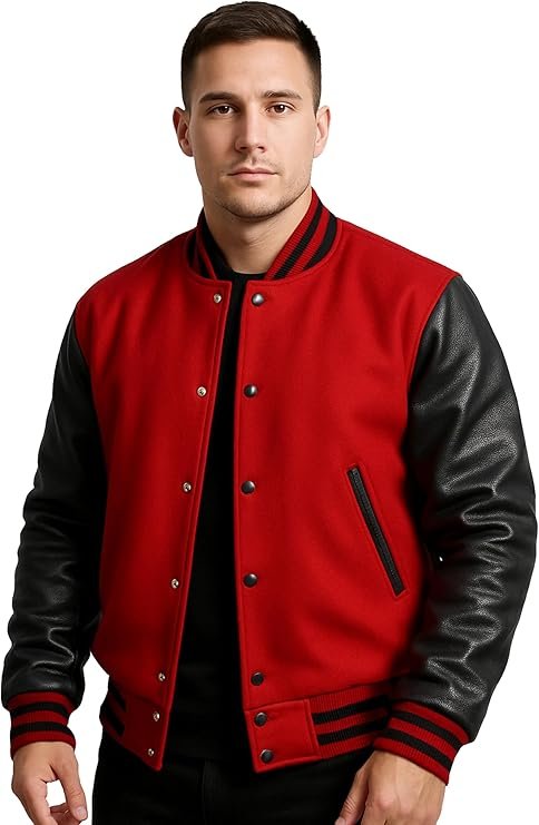 Red and Black Varsity Jacket: Bold Color, Classic Street Style