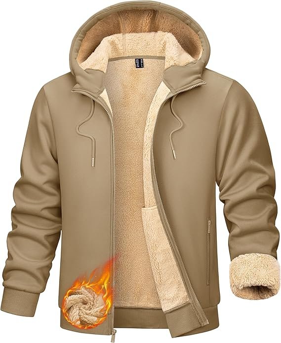 Men’s Sherpa Lined Jacket with Hood for Cold Weather Comfort